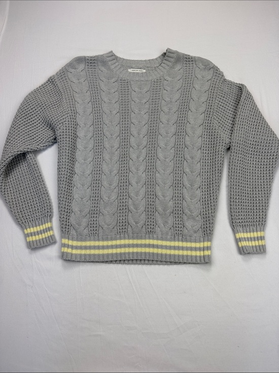 American Eagle Outfitters Sweaters - American Eagle Outfitters Gray Crewneck Sweater with Yellow Stripe Accents